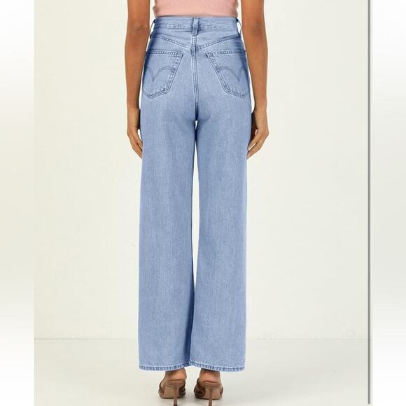 Straight Jeans Casual Loose High Waist Solid Wide Leg Ankle Denim Pants Sz 10 - Picture 2 of 2